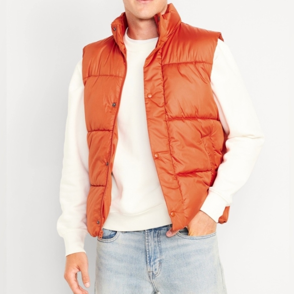 Old Navy Orange Quilted Vest High Collar